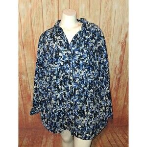 CJ Banks Blue Floral Long Sleeve Button Up Blouse Sz 1X